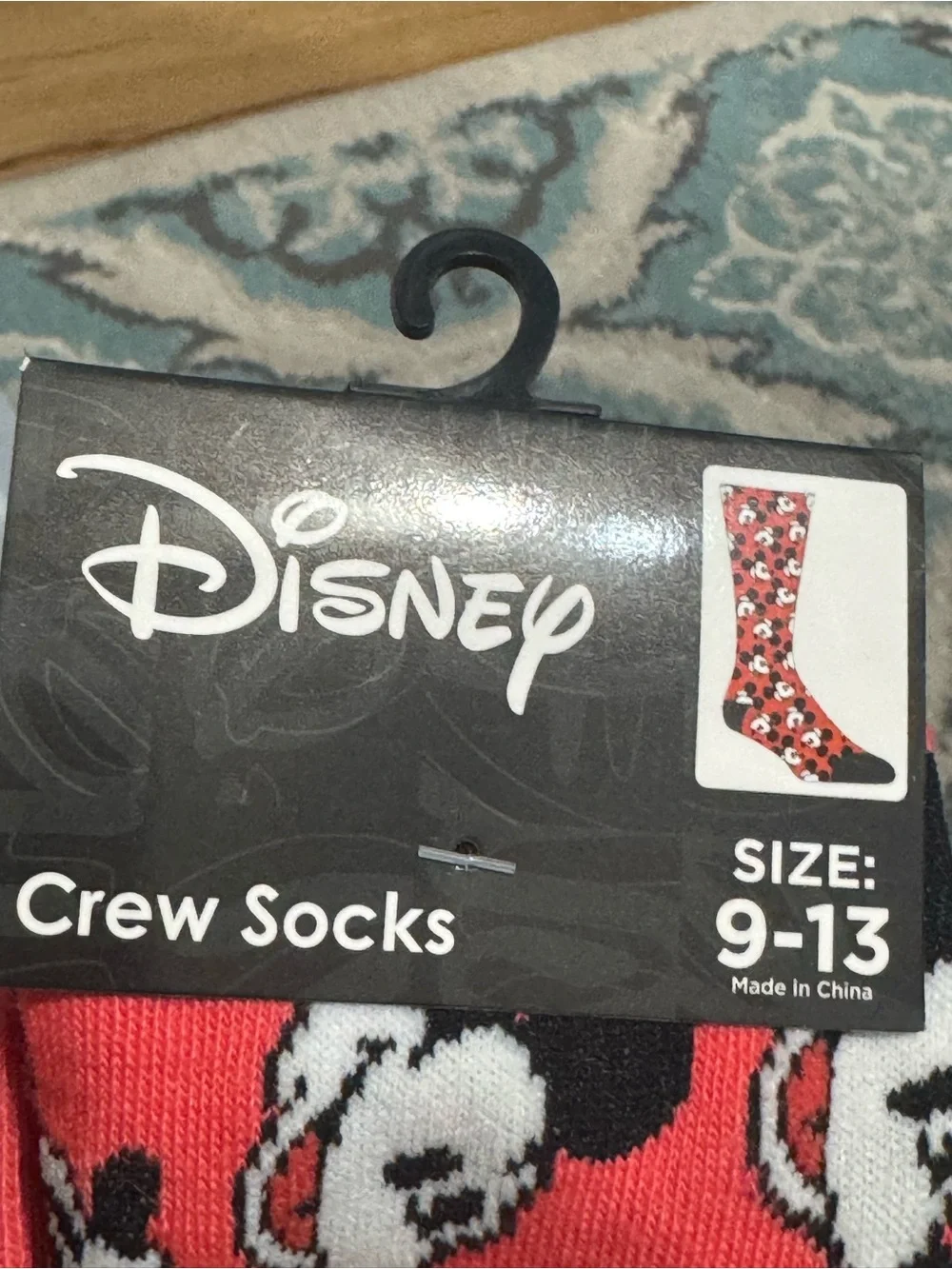 Disney Coral and Black Mickey Mouse Face Crew Socks